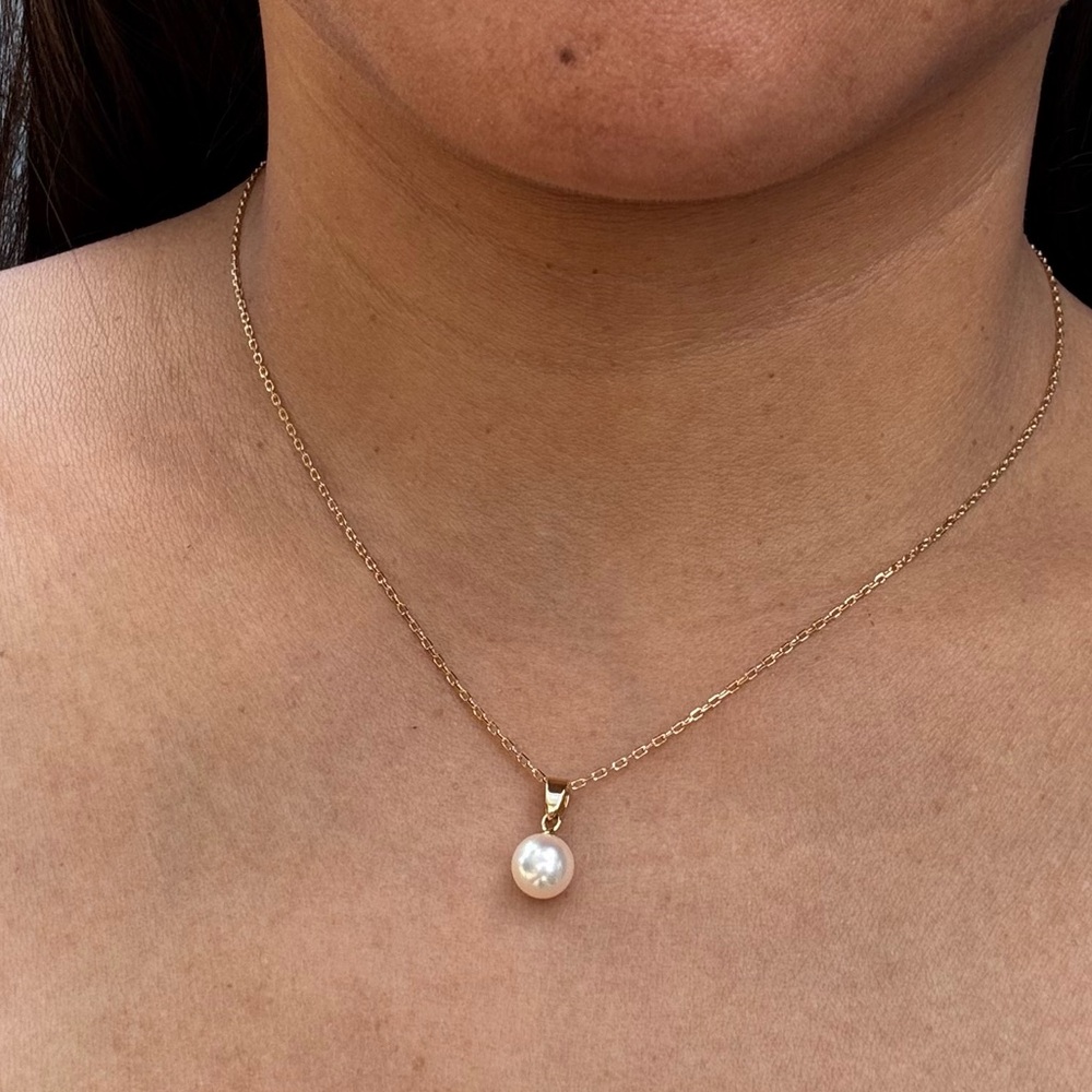 AUTHENTIC MIKIMOTO Solid K18 Gold Chain with Champagne Akoya Pearl Pendant - Picture 5 of 5